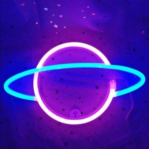 Blue-pink Planet Neon Sign for Bedroom Wall - C014